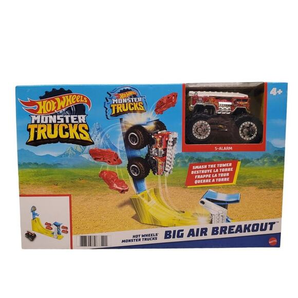 Hot Wheels Monster Trucks Big Air Breakout Playset 5 Alarm Die-Cast Firetruck - Picture 1 of 16